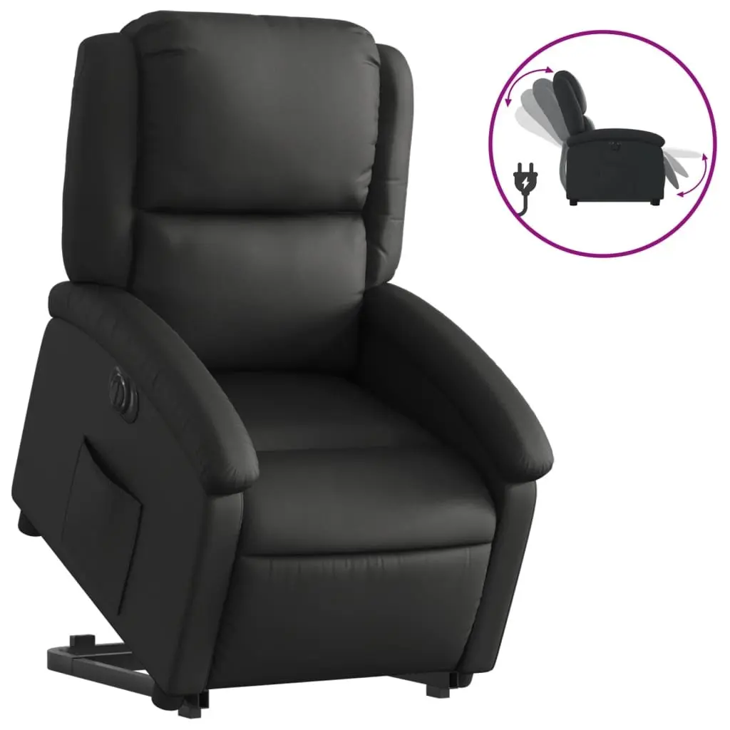 Electric Stand Up Recliner Chair Power Lift Reclining Function Black Leather