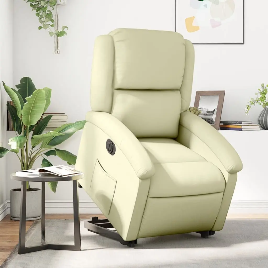 Electric Recliner Chair Power Lift Function Cream Leather