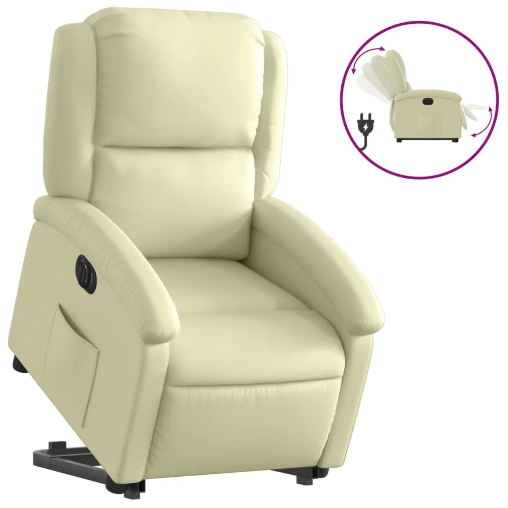 Electric Recliner Chair Power Lift Function Cream Leather