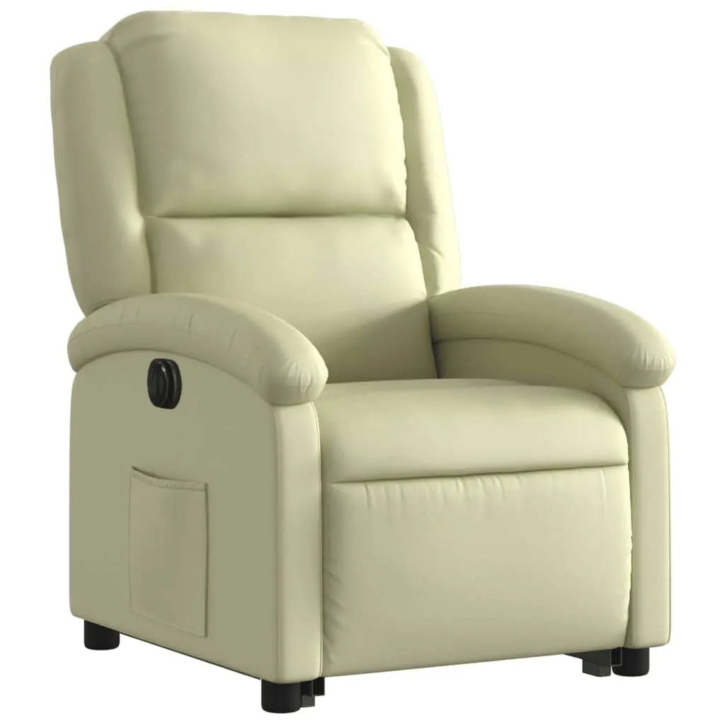 Electric Recliner Chair Power Lift Function Cream Leather
