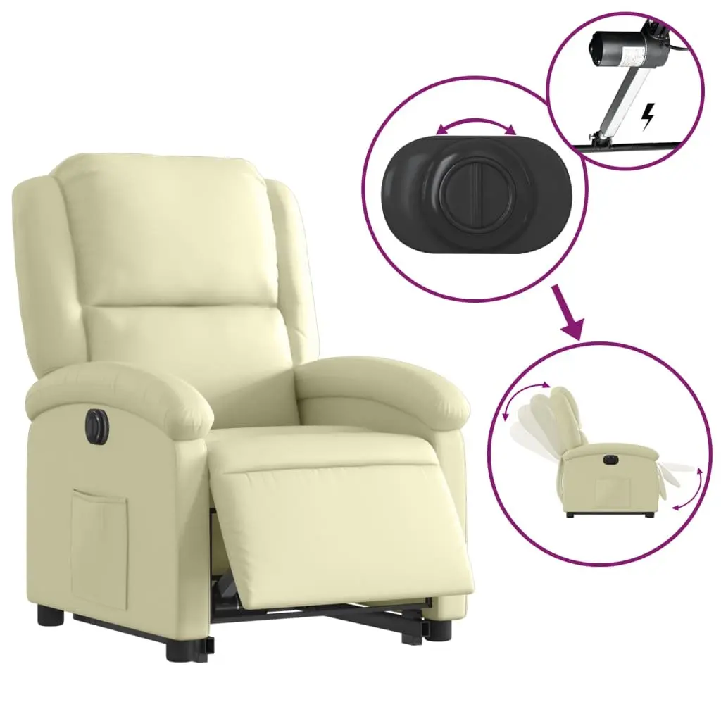 Electric Recliner Chair Power Lift Function Cream Leather