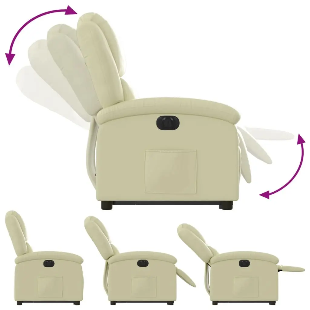Electric Recliner Chair Power Lift Function Cream Leather
