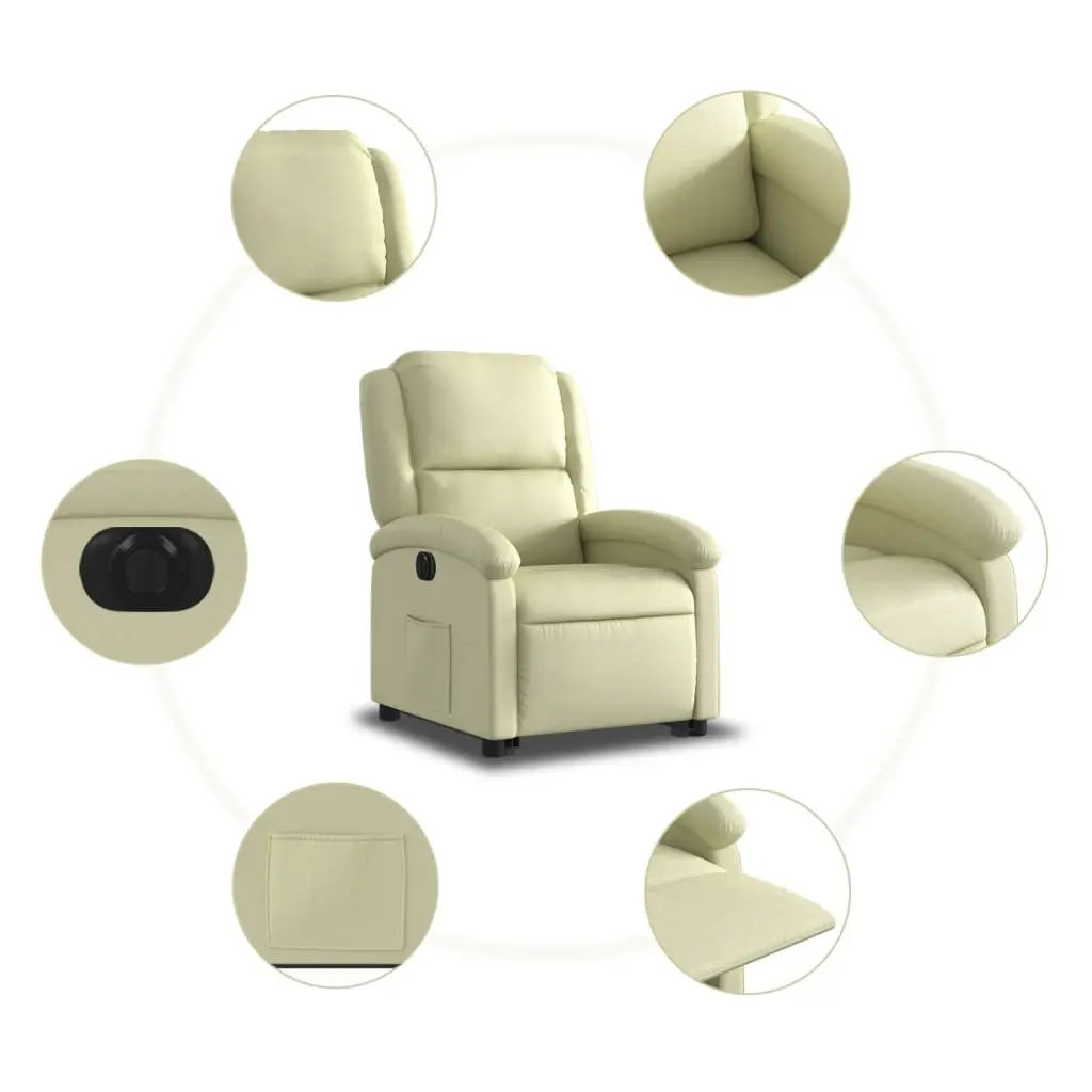 Electric Recliner Chair Power Lift Function Cream Leather