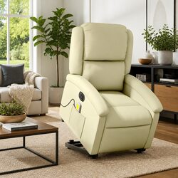 Electric Stand Up Massage Recliner Chair Cream Leather Lift Armchair Elderly