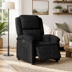 Electric Recliner Chair Black Velvet Armchair Auto Reclining Footrest Backrest