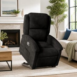 Stand Up Recliner Chair Power Lift Electric Armchair Black Velvet Elderly