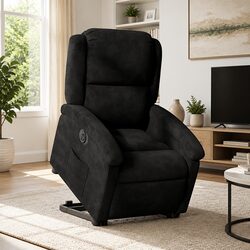 Electric Stand Up Recliner Chair Black Velvet Power Lift Armchair Elderly