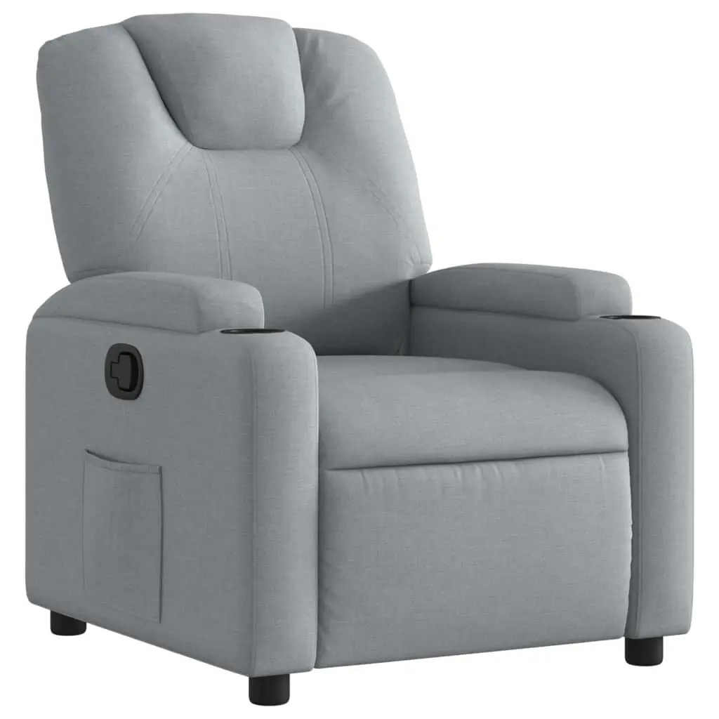 Recliner Chair Grey Fabric Manual Recline Armchair with Cup Holders Side Pocket