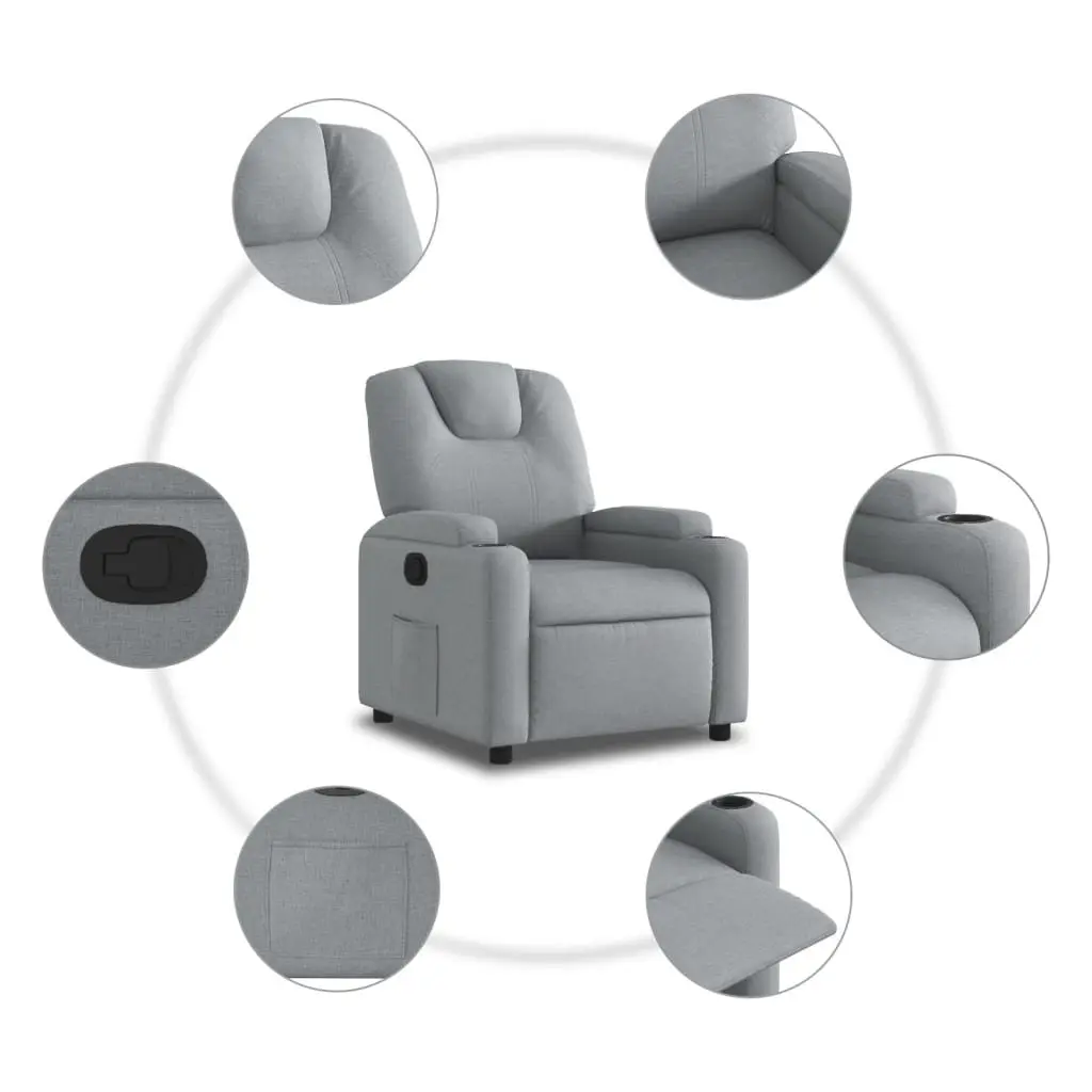 Recliner Chair Grey Fabric Manual Recline Armchair with Cup Holders Side Pocket
