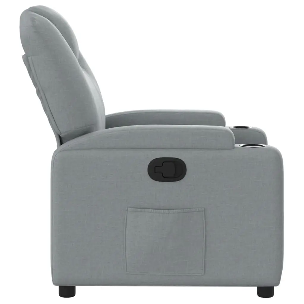 Recliner Chair Grey Fabric Manual Recline Armchair with Cup Holders Side Pocket