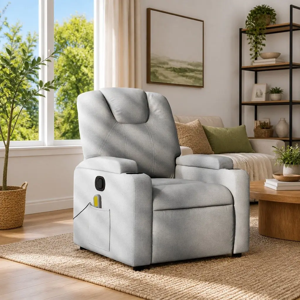 Massage Recliner Chair Manual Recline Vibration Light Grey Fabric