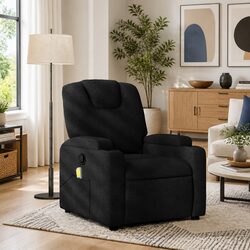 Massage Recliner Chair Black Fabric Manual Reclining Armchair with 6 Massage