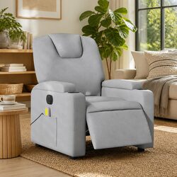 Electric Massage Recliner Chair Grey Fabric Armchair Vibration Lounge Seat