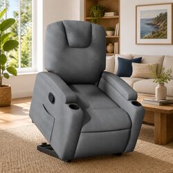 Stand Up Recliner Chair Dark Grey Fabric Electric Power Lift Manual Recline