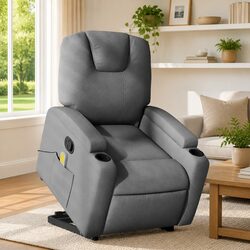 Stand Up Massage Recliner Chair Grey Fabric Power Lift Electric Recline Armchair