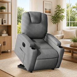 Electric Stand Up Recliner Chair Grey Fabric Power Lift Armchair with Footrest
