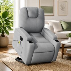 Electric Stand Up Massage Recliner Chair Grey Fabric Power Lift Armchair Elderly