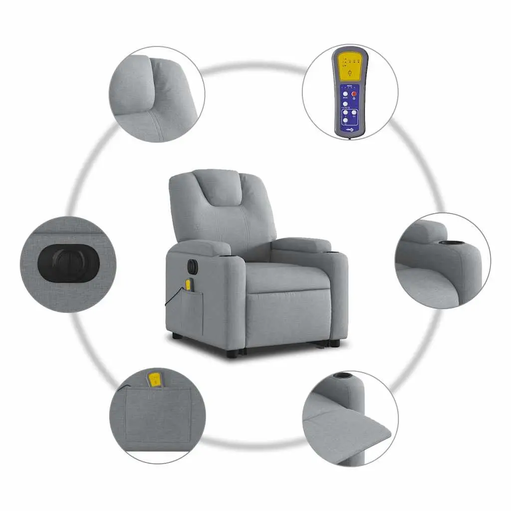 Electric Massage Recliner Chair Power Lift Function Grey Fabric