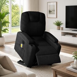 Electric Stand Up Massage Recliner Chair Black Fabric Lift Recline Vibration