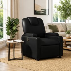 Recliner Chair Manual Reclining Armchair with Cup Holders Side Pocket Black