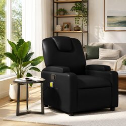 Massage Recliner Chair Black Faux Leather Manual Recline Vibration Armchair