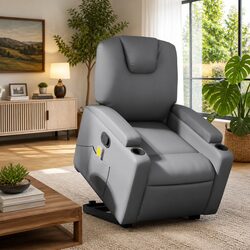 Stand Up Massage Recliner Chair Grey Faux Leather Power Lift Elderly Armchair