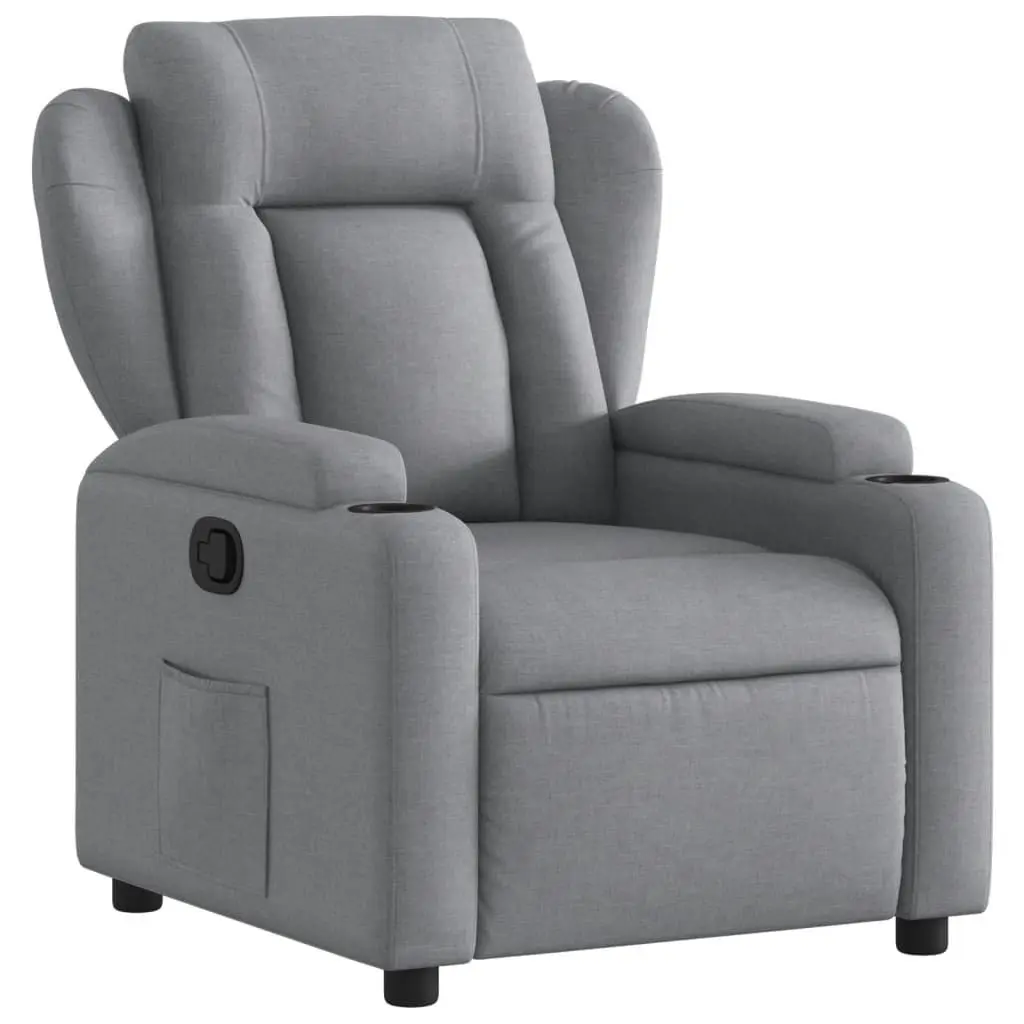 Recliner Chair Manual Reclining Armchair Light Grey Fabric with Footrest Cup Holders Side Pocket