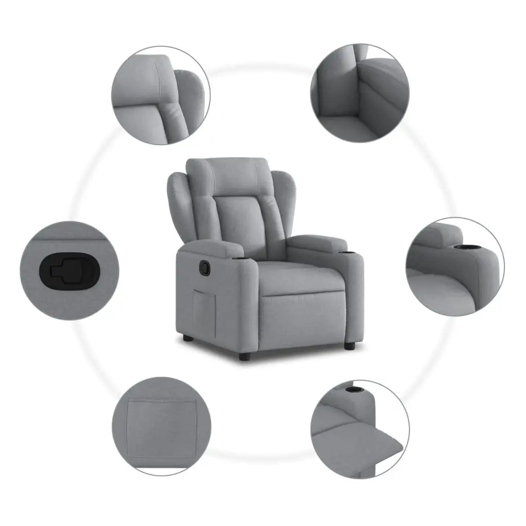 Recliner Chair Manual Reclining Armchair Light Grey Fabric with Footrest Cup Holders Side Pocket