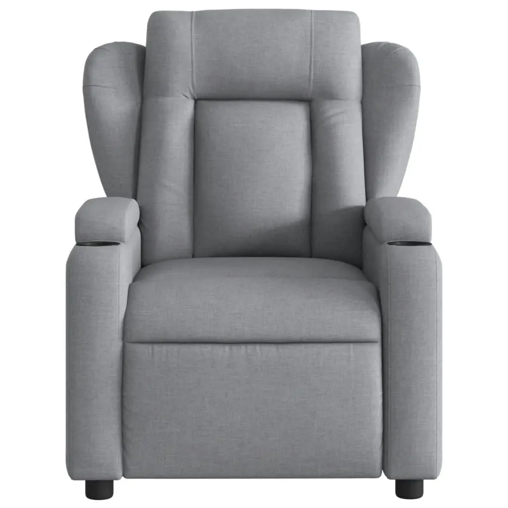 Recliner Chair Manual Reclining Armchair Light Grey Fabric with Footrest Cup Holders Side Pocket