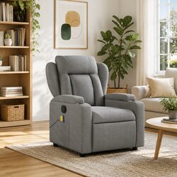 Massage Recliner Chair Grey Fabric Manual Recline Vibration Armchair Lounge Seat