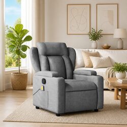 Massage Recliner Chair Grey Fabric Manual Reclining Armchair with Vibration 6