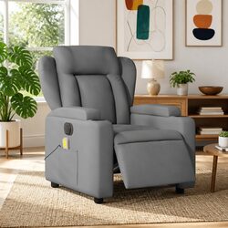 Electric Massage Recliner Chair Grey Fabric Armchair with Footrest Adjustment