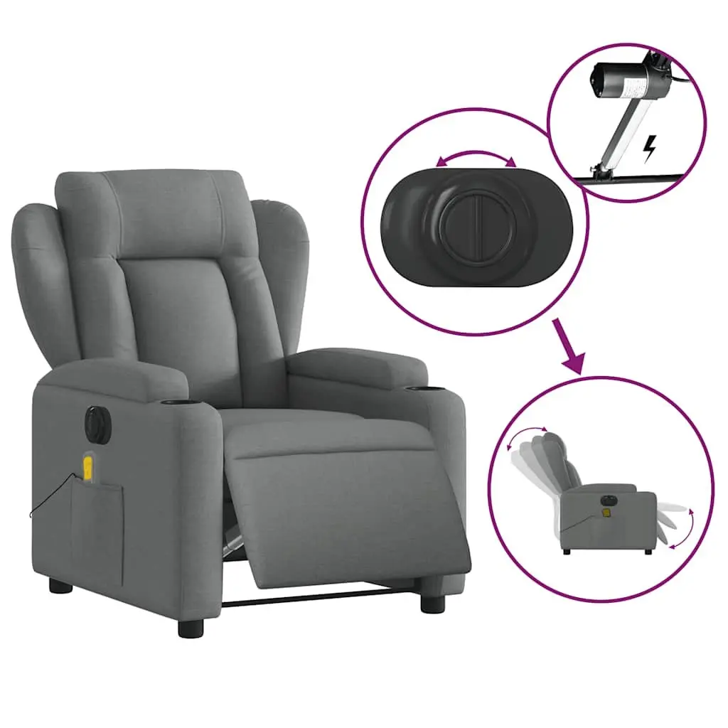 Electric Massage Recliner Chair Electric Reclining Function Grey Fabric