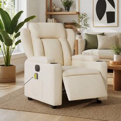 Electric Massage Recliner Chair Cream Fabric Armchair Lounge Seat Adjustable