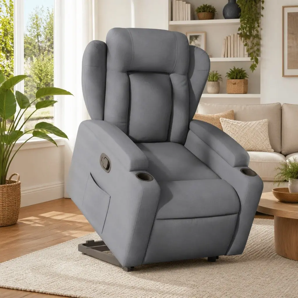 Stand Up Recliner Chair Electric Power Lift Grey Fabric