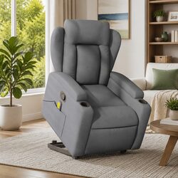 Stand Up Massage Recliner Chair Grey Fabric Electric Power Lift Armchair