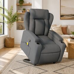 Stand Up Massage Recliner Chair Grey Fabric Power Lift Manual Recline Armchair