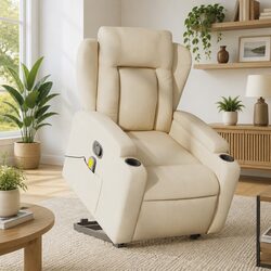 Stand Up Massage Recliner Chair Electric Power Lift Elderly Armchair Cream
