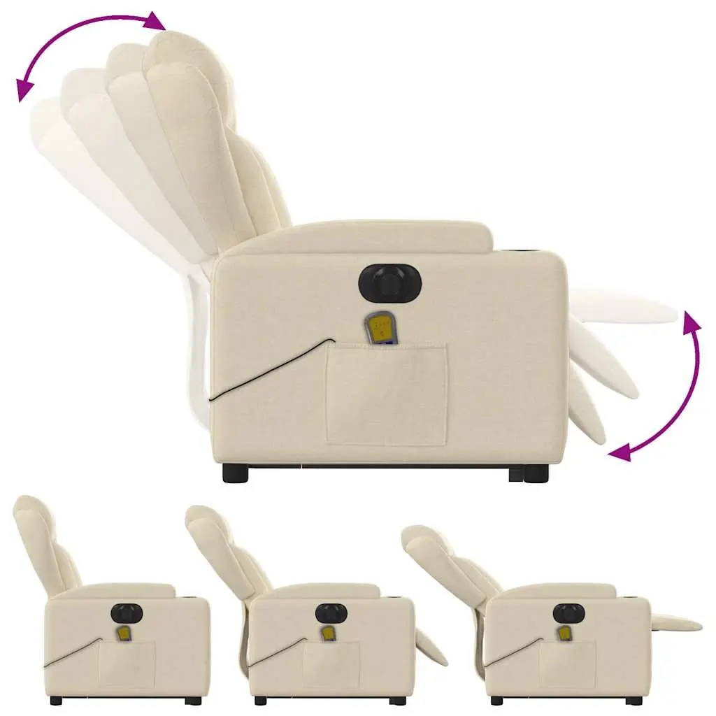 Electric Massage Recliner Chair Power Lift Recline 135 Degrees Cream Fabric