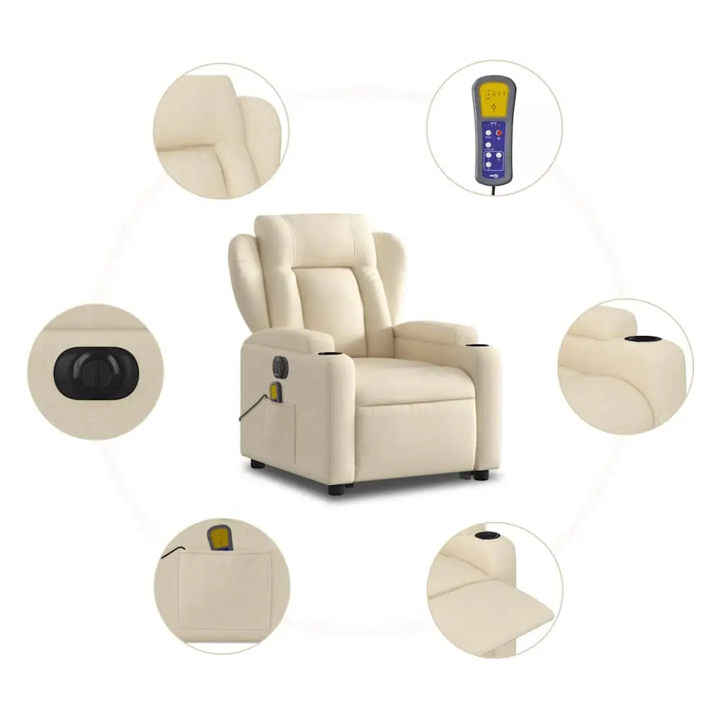 Electric Massage Recliner Chair Power Lift Recline 135 Degrees Cream Fabric