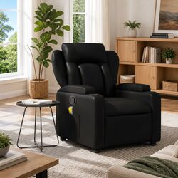 Massage Recliner Chair Black Faux Leather Manual Reclining Armchair with Cup