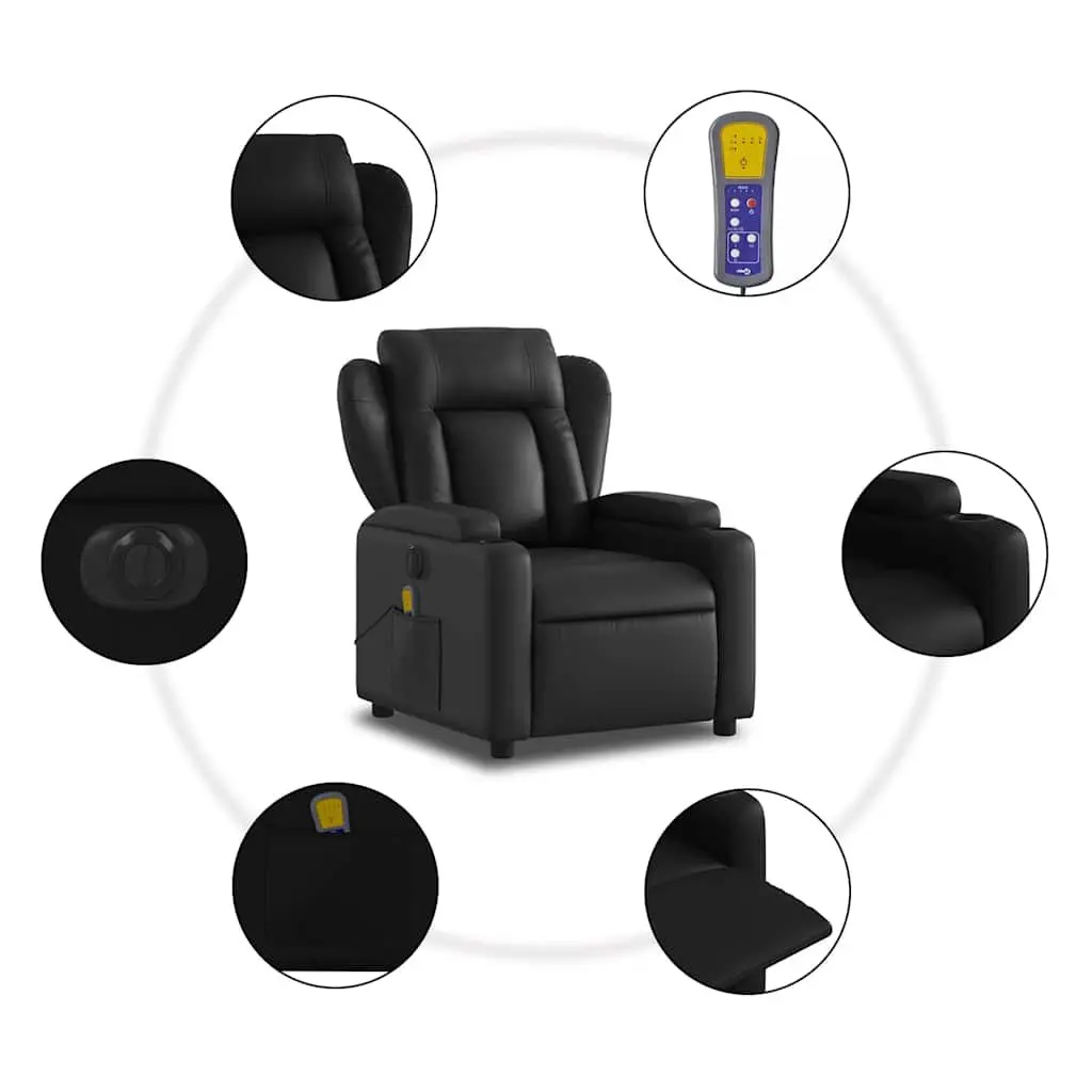 Electric Massage Recliner Chair Vibration Function Black Faux Leather