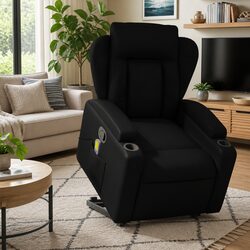 Stand Up Massage Recliner Chair Black Faux Leather Power Lift Armchair Elderly