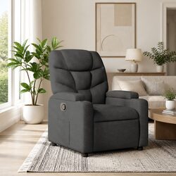 Recliner Chair Manual Reclining Grey Fabric Armchair with Cup Holders Side