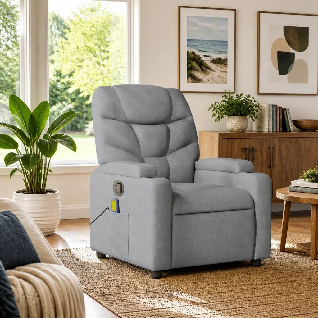 Massage Recliner Chair Manual Adjustable Footrest Vibration Grey Fabric