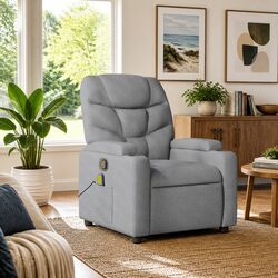Massage Recliner Chair Grey Fabric Manual Adjustable Footrest Vibration Armchair