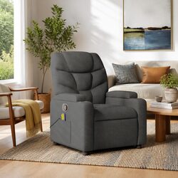 Massage Recliner Chair Grey Fabric Manual Recline Vibration 6 Points Armchair