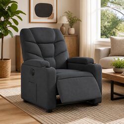 Electric Recliner Chair Grey Fabric Armchair Adjustable Footrest Backrest