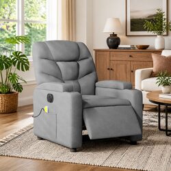 Electric Massage Recliner Chair Grey Fabric Armchair Footrest Vibration Massage