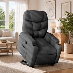 Stand Up Recliner Chair Power Lift Electric Motor Grey Fabric Armchair Elderly